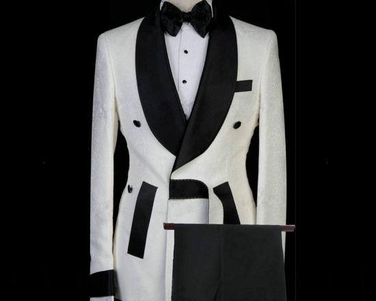 Dominick White Jacquard Shawl Lapel Fashion Men Suits for Wedding_2