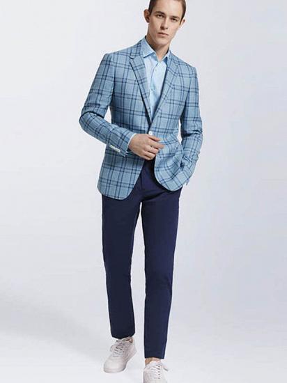 Modern Light Blue Plaid Suit Blazer Jacket Casual for Prom_3