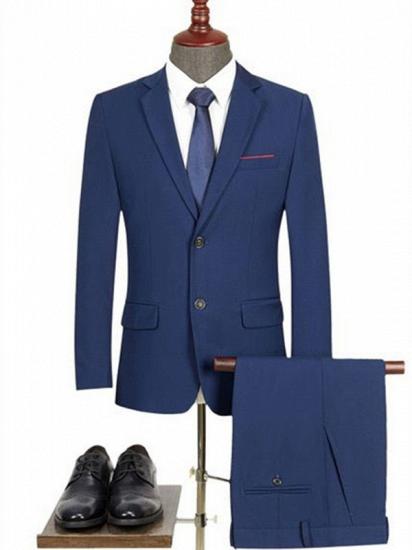 Navy Blue Business Men Suits | Two Buttons Solid Slim Tuxedo_1