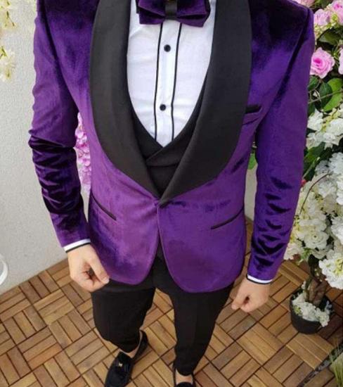 Formal Party Dress Outfit Men's Wear | Purple Black Shawl Lapel Velvet Smoking Tuxedos