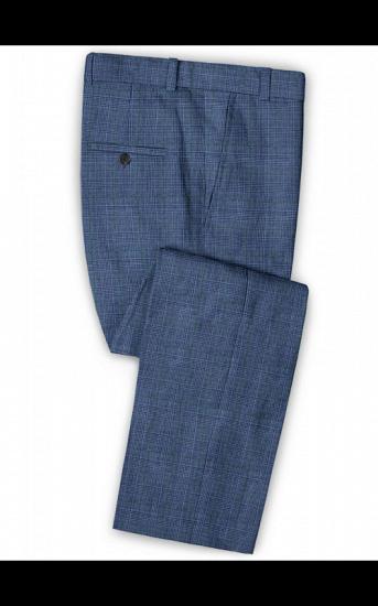 Navy Blue Grid Linen Tuxedo | Summer Business Men Suits_3