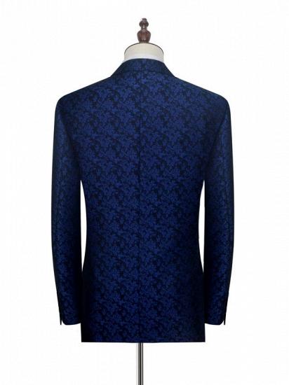 Blue Floral Patter Tuxedos for Wedding | Black Velvet Peak Collar Prom Suits_2