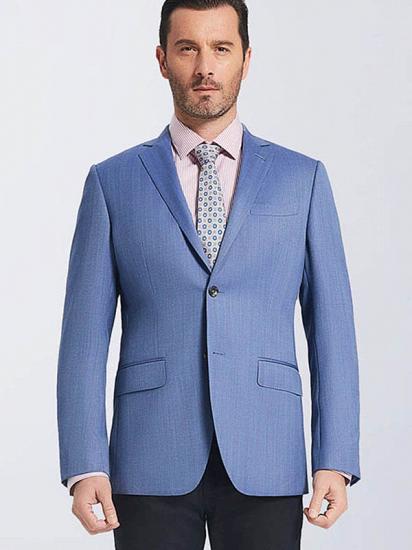Chic Blue Herringbone Pure Business Suit Blazer for Men