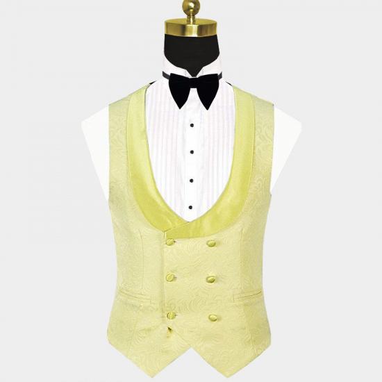 Yellow Jacquard Men Suits | Three Pieces Shawl Lapel Tuxedo_3