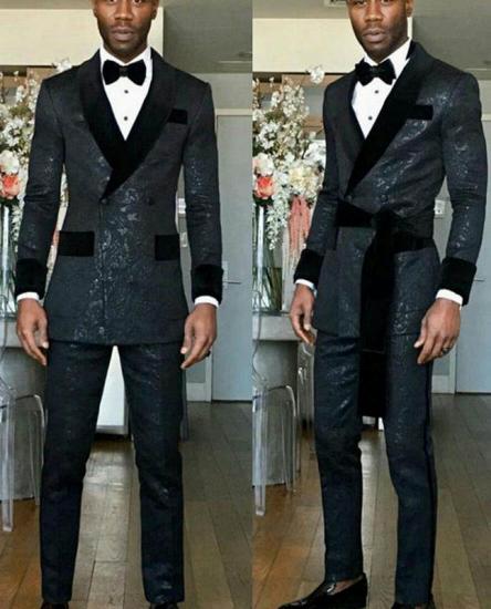 Kingston Black Shawl Lapel Double Breasted Slim Fit Wedding Groom Suits