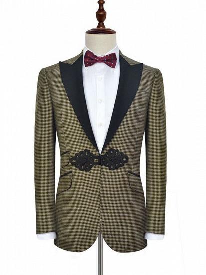Retro Small Checked Prom Suits | Knitted Button Black Peak Lapel Wedding Suits for Men_1