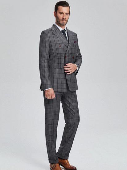 Retro Large Plaid Dark Grey Double Breasted Mens Suits for Business_2