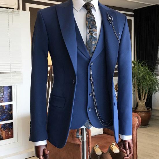 Alan Fashion Royal Blue Peaked Lapel Slim Fit Men Suits For Business_1