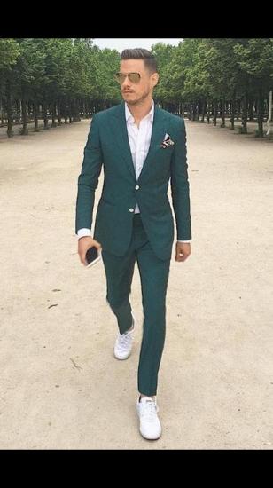 Byron Dark Green Peaked Lapel Slim Fit Men Suit for Prom