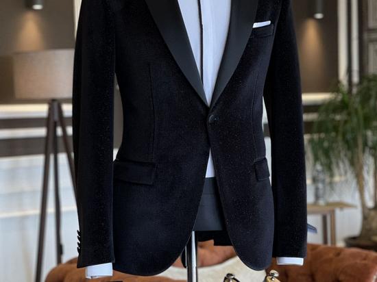 Roman All Black Velvet 2 Pieces Peaked Lapel Business Suits For Men_1