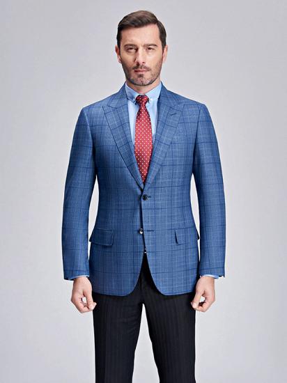 Peak Lapel Plaid Blazer for Men | Modern Blue Blazer Jacket New_2