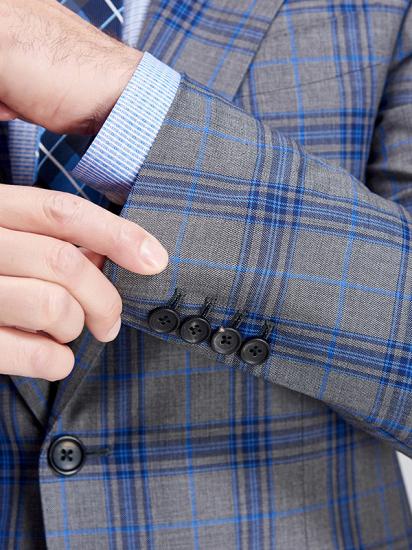 Premium Blue Plaid Grey Mens Suits | Notch Lapel Two Button Suits for Men_9