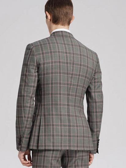 Pink Checked Pattern Double Breasted Grey Mens Suits Sale for Business_3