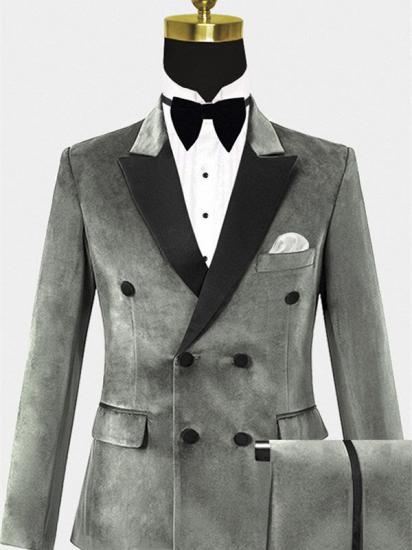 Double Breasted Velvet Tuxedo | Silver Peak Lapel Prom Suits_1