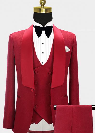 Abbas Red Three Pieces Fashion Shawl Lapel Wedding Grooms Suits_1