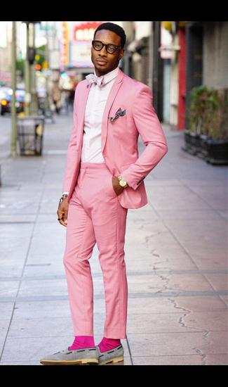 Ablitt Pink One Button Fashion Slim Fit Men Suits for Prom_1
