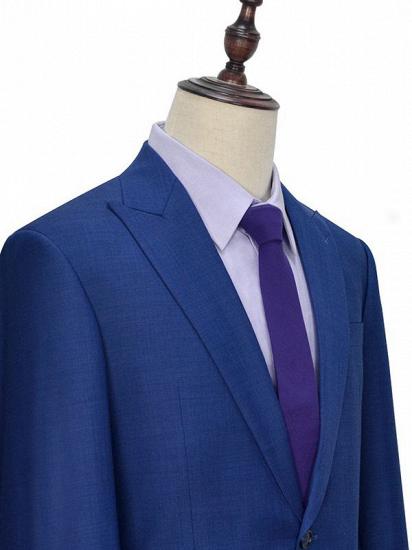 One Button Flap Pockets Navy Blue Mens Suits | Peak Lapel Formal Business Suits for Men_3