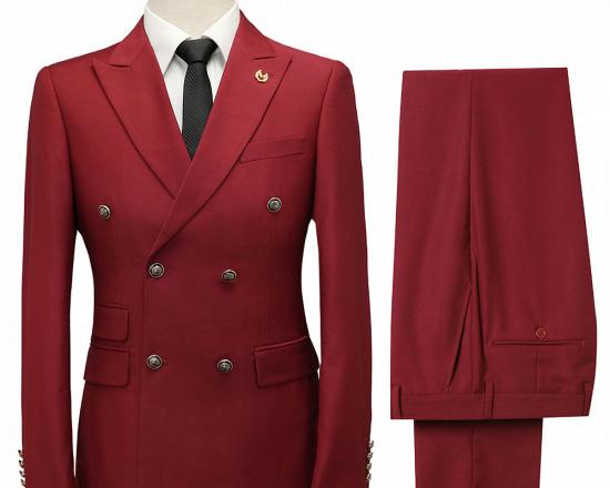Asher Red Double Breasted Peaked Lapel Slim Fit Men Suits_2