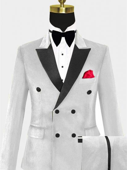 White Velvet Double Breasted Tuxedo | Classic Four Buttons Slim Fit Suits for Men_1
