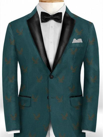 Dark Green Printed Prom Suits for Men | Fashion Two Pieces Blazer Tuxedo