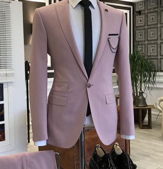 Dick Pink Peaked Lapel 3 Flaps Prom Suits For Men_1