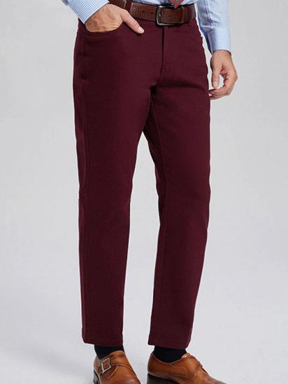 Classic Burgundy Cotton Straight Mens Daily Pants for Business_2