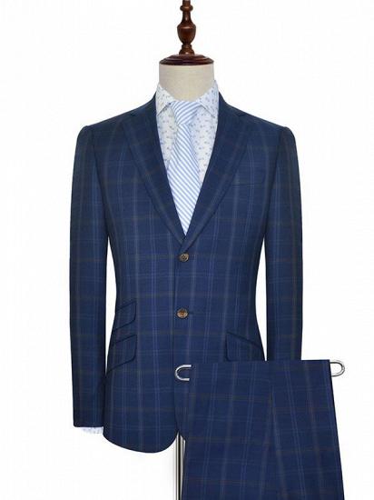Check Pattern Blue Suits for Men | Notch Lapel Flap Pocket Plaid Mens Suits for Business_2