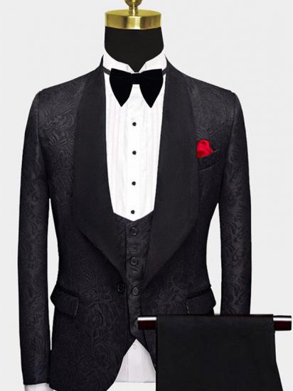 Business Black Men Suits | Formal Three Pieces Jacquard Wedding Suits_1