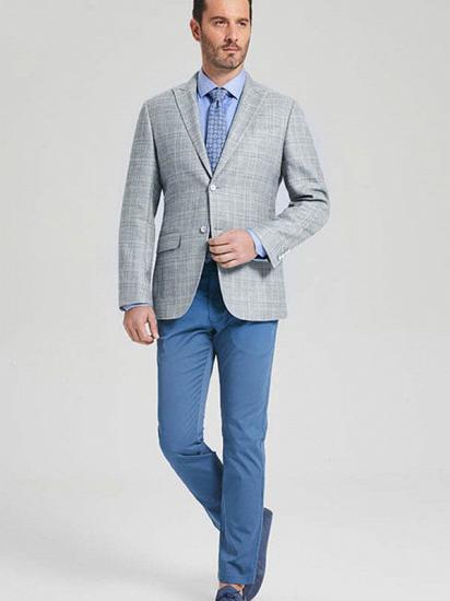 Casual Peak Lapel Suit Jacket Light Grey New Blazer for Men_3