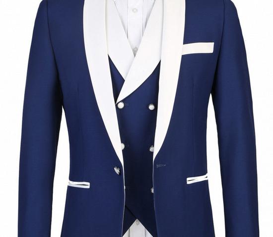 3 Piece Classic White Lapel Edge Banding Formal Blue Men's Suit For Wedding_4