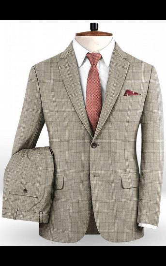 Khaki Checked Two Pieces Tuxedo Online | Fashion Slim Fit Men Suits_2