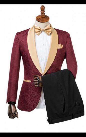 Dominic Stylish Burgundy Slim Fit Jacquard Wedding Suit for Men_1