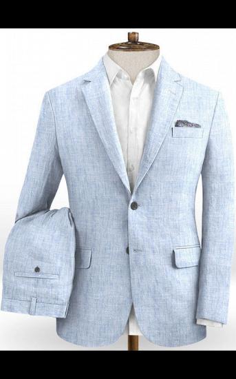 Sky Blue Cotton Linen Summer Wedding Suit | Beach Suit Groom Tuxedos Bestman Blazer_2