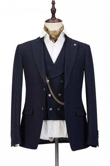 Ashton Black Three-Piece Peaked Lapel Elegant Wedding Suits for Men_1