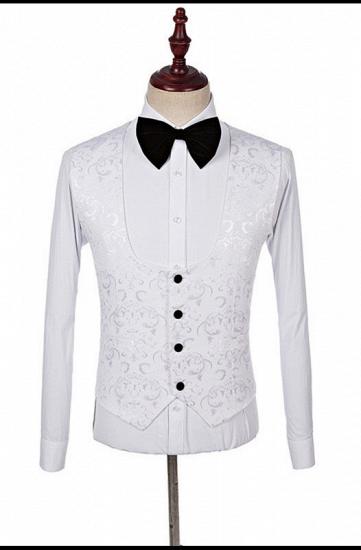 Dillon White Three Pieces Fashion Jacquard Shawl Lapel Wedding Suits_3
