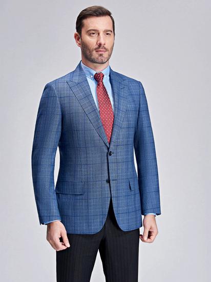 Peak Lapel Plaid Blazer for Men | Modern Blue Blazer Jacket New_3