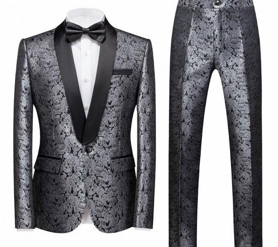Levi Silver Shawl Lapel Stylish One Button Jacquard Weddig Tuxedo for Men_2