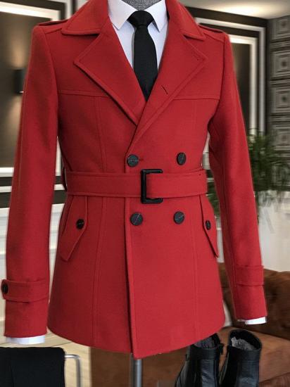 Kent Fashion Red Notched Lapel With Belt Prom Jacket For Winter_2