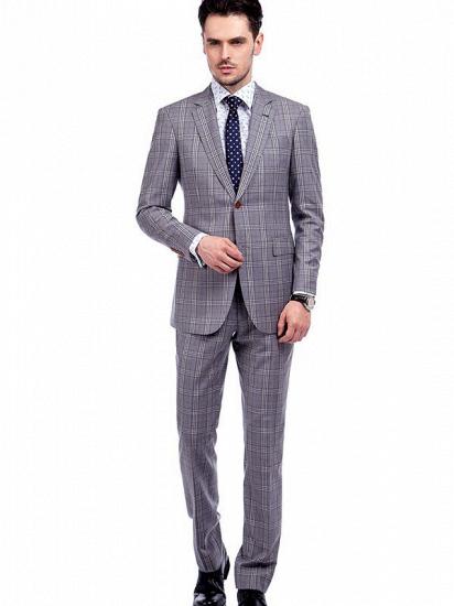 Light Grey Checked Stylish Notch Lapel Mens Suits_1
