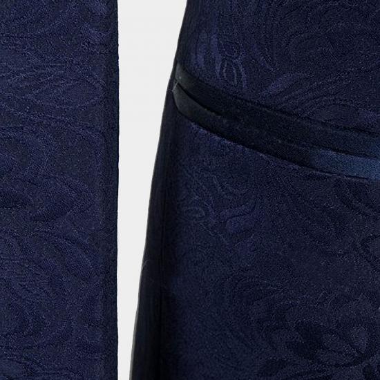 Navy Blue Three Pieces Tuxedo Online| Jacquard Bespoke Men Suits_5