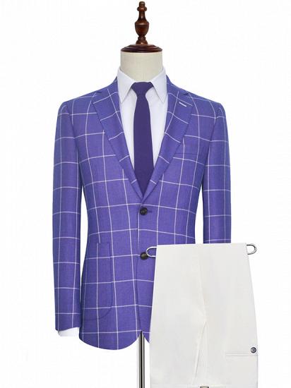 Check Pattern Patch Pocket Purple Mens Suits | Notch Lapel Formal Suits for Men