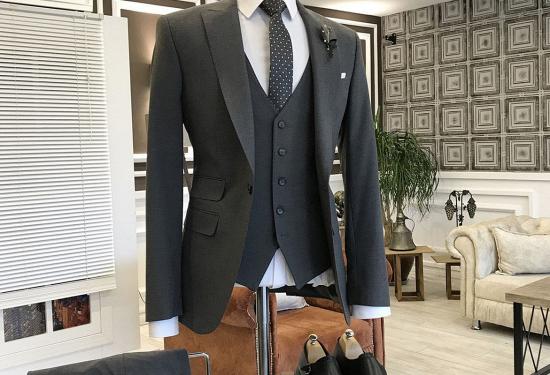 Lambert Formal Black 3-Pieces Peaked Lapel Best Business Men Suit_2