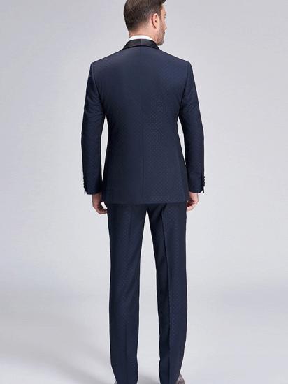 Gentle Blue Dots Shawl Lapel Wedding Tuxedos | Dark Navy Wedding Suits for Men_4