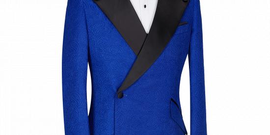 Dean Fashion New Arrival Royal Blue Jacquard Wedding Suits with Black Lapel_3