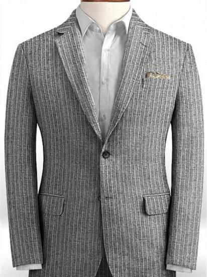 Grey Linen Men Suits | Two Pieces Striped Tuxedo_1