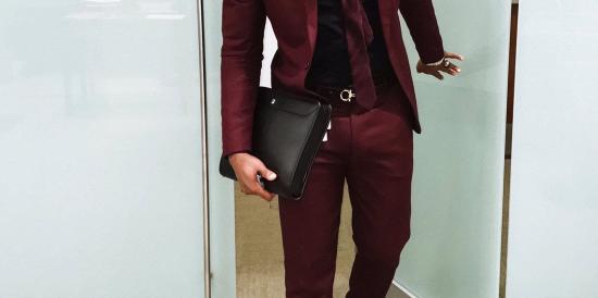 Handsome Burgundy Mens Suits Business Suits | Slim Fit One Button Prom Outfits (Blazer Pants)_2