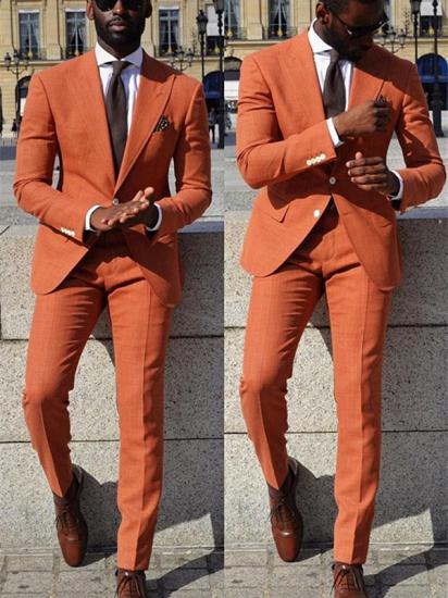 Orange Slim Fit Men Suit | Peaked Lapel Prom Suits_1