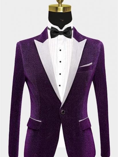 Shiny Purple Sequin Blazer Online | Peak Lapel Glitter Prom Men Suits_1