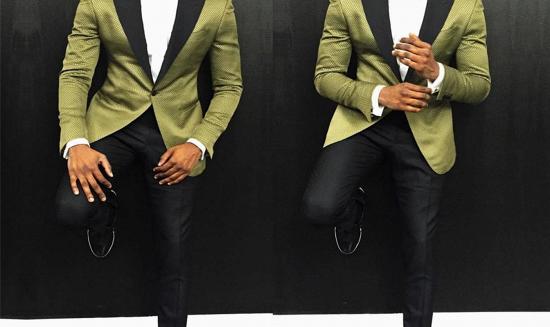 Stylish One Button Slim Fit Prom Men Suit with Black Lapel_2