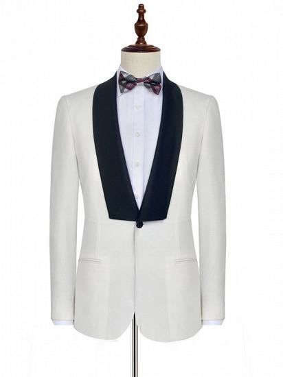 Black Knife Collar Classic White Wedding Suits for Men | One Button Wedding Tuxedos_3